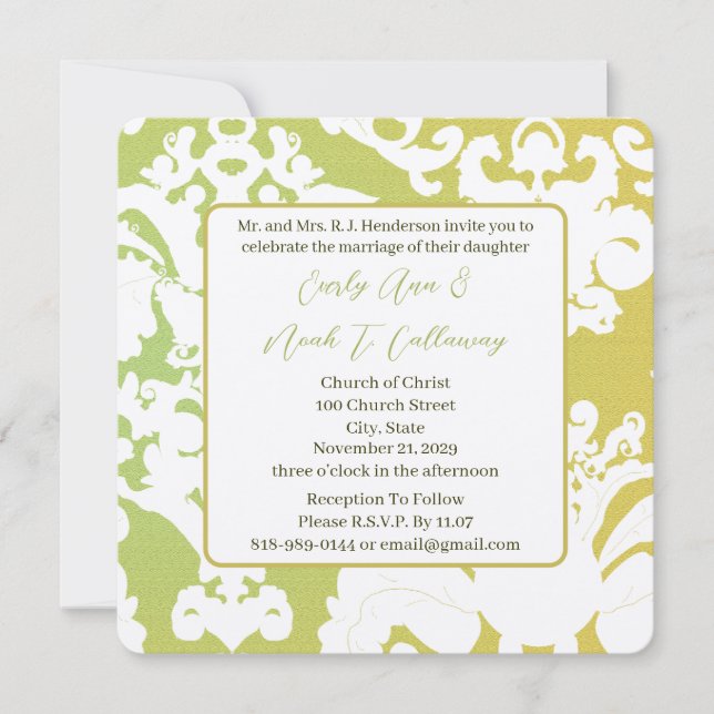 Green Damask Hochzeitseinladungen Einladung (Vorderseite)