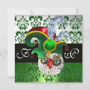 GREEN DAMASK ,JEWEL OWL ,ELF HAT,DIAMOND FEATHERS EINLADUNG