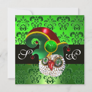 GREEN DAMASK ,JEWEL OWM MIT ELF HAT MONOGRAM EINLADUNG