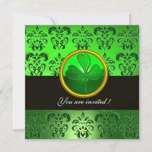 GREEN DAMASK MIT KLEEBLATT, schwarz Einladung