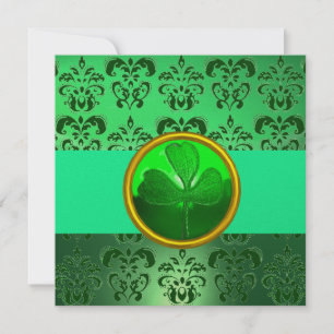 GREEN DAMASK MIT KLEEBLATT, schwarzem Gold Einladung