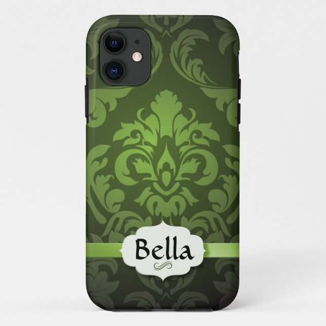 Green Damask mit Namen Case-Mate iPhone Hülle (Rückseite)