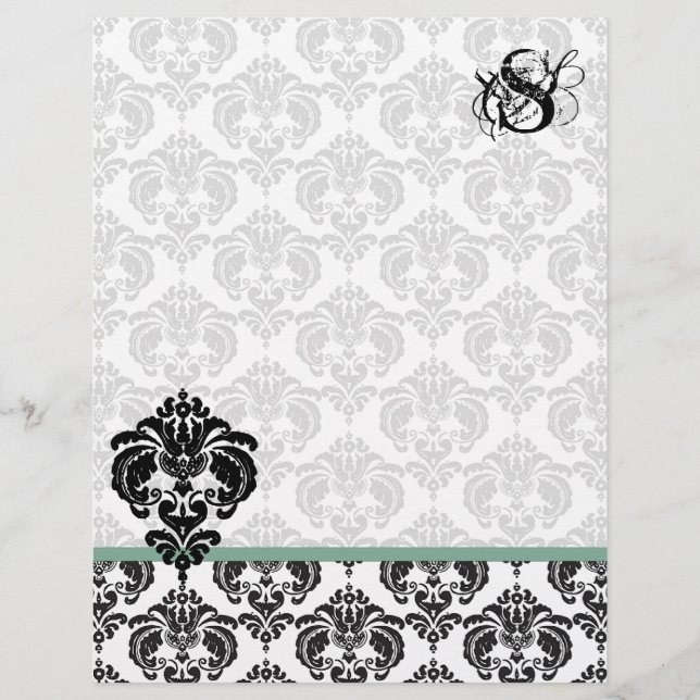 Green Damask Monogram Letterhead (Vorderseite)