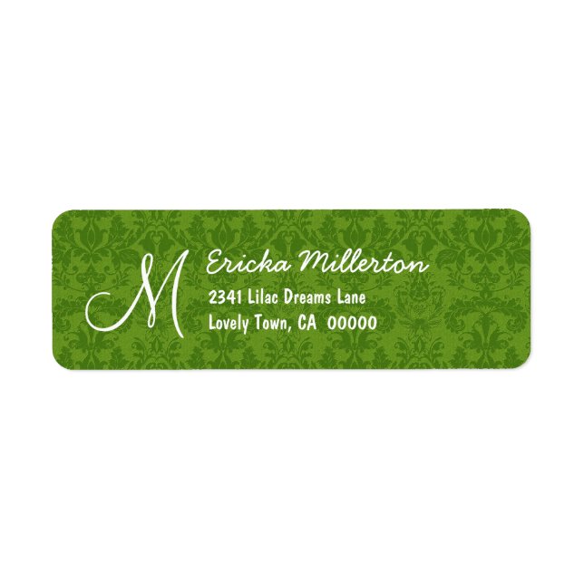 Green Damask Monogram M No 001 Address Label (Vorne)