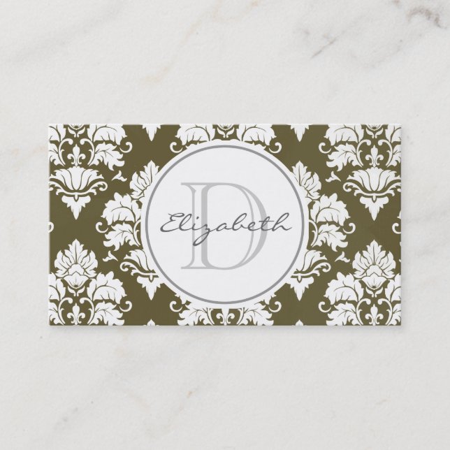 Green Damask Monogram-Visitenkarte Terminkarte (Vorderseite)