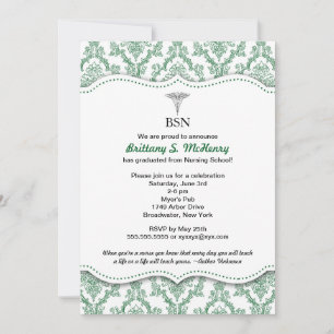 Green Damask Nurse Abschluss Pinning lädt ein Einladung