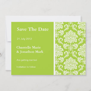 Green Damask Save the Date Karte