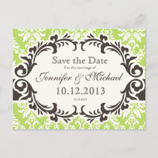 Green Damask Save the Date Postkarte