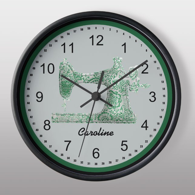 Green Damask Sewing Machine Wall Clock Große Wanduhr (Von Creator hochgeladen)