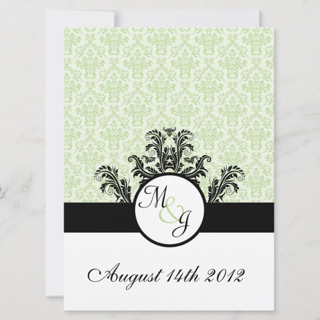 Green Damask Wedding Einladung (Vorderseite)