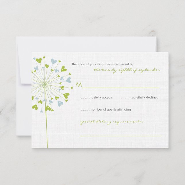 Green Dandelion Blume Liebe Wedding RSVP Card Karte (Vorderseite)
