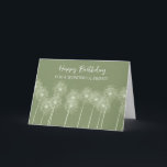 Green Dandelions Friend Birthday Karte<br><div class="desc">Geburtstagskarte für einen Freund in Grün mit Leuchten und nachdenklichem Vers.</div>