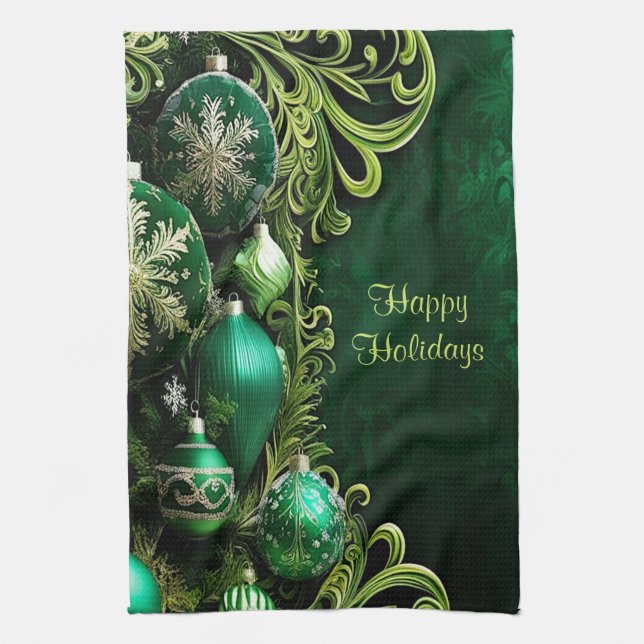 Green Decorative Ornaments Holiday Kitchen Towel Geschirrtuch (Vertikal)