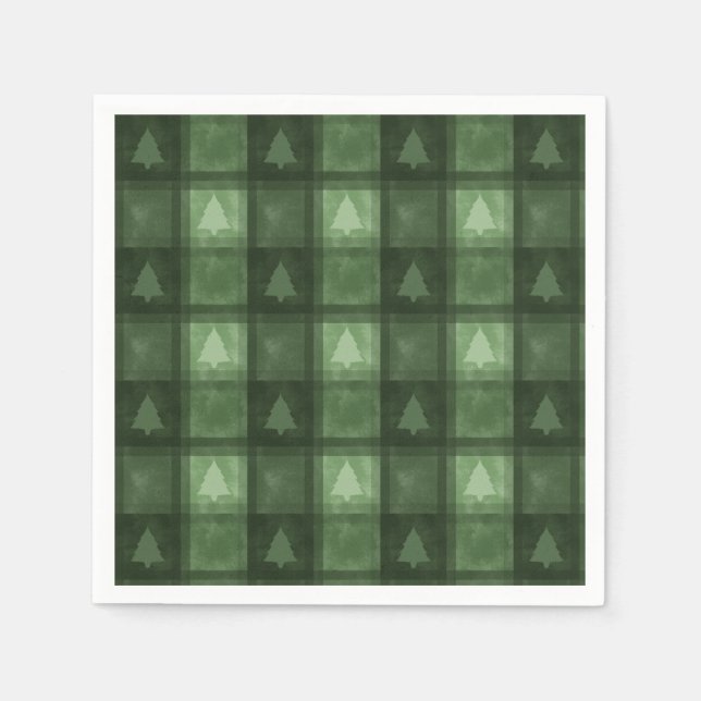 Green Decorative Plaid With Fir Trees Christmas Serviette (Vorderseite)