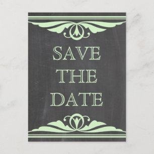 Green Deko Chalkboard Save the Date Postkarte