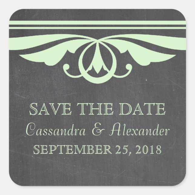 Green Deko Chalkboard Save the Date Stickers (Vorderseite)