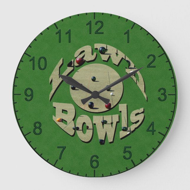 Green Denim Lawn Bowls, Wall Clock Große Wanduhr (Vorderseite)