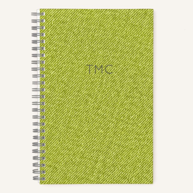 Green Denim Monogram INITIALS Gray Masculine Cool Notizbuch (Vorderseite)