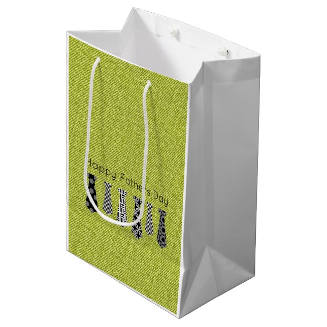 Green Denim Neck Ties Happy Vathers Day VATER Mittlere Geschenktüte (Vorderseite Schrägansicht)