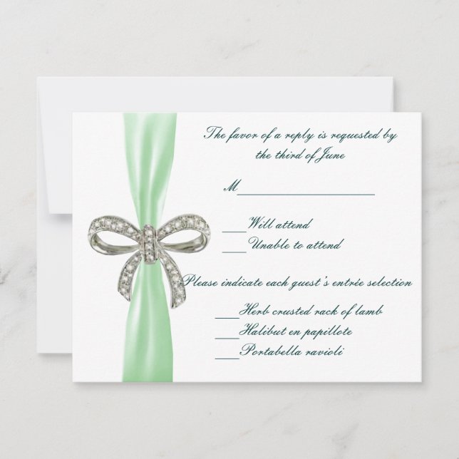 Green Diamond Bow Wedding Response Card RSVP Karte (Vorderseite)