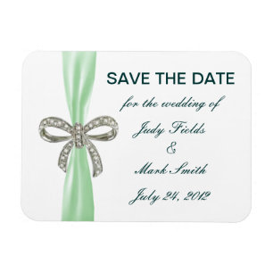 Green Diamond Bow Wedding Save the Date Magnet