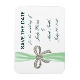 Green Diamond Bow Wedding Save the Date Magnet