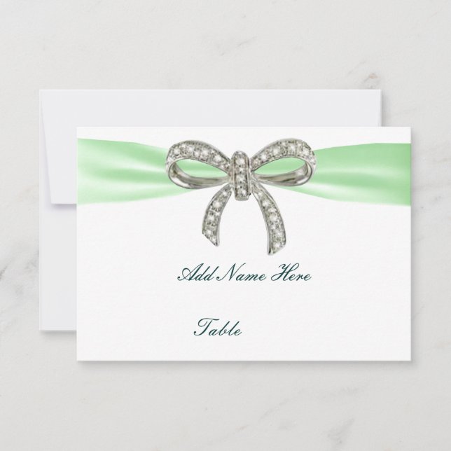 Green Diamond Bow Wedding Table Platzkarte (Vorderseite)