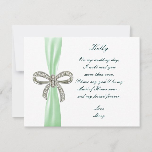 Green Diamond Bow Wedding Trauzeugin Card Einladung (Vorderseite)