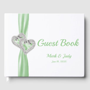 Green Diamond Hearts Wedding Gäestbook Gästebuch