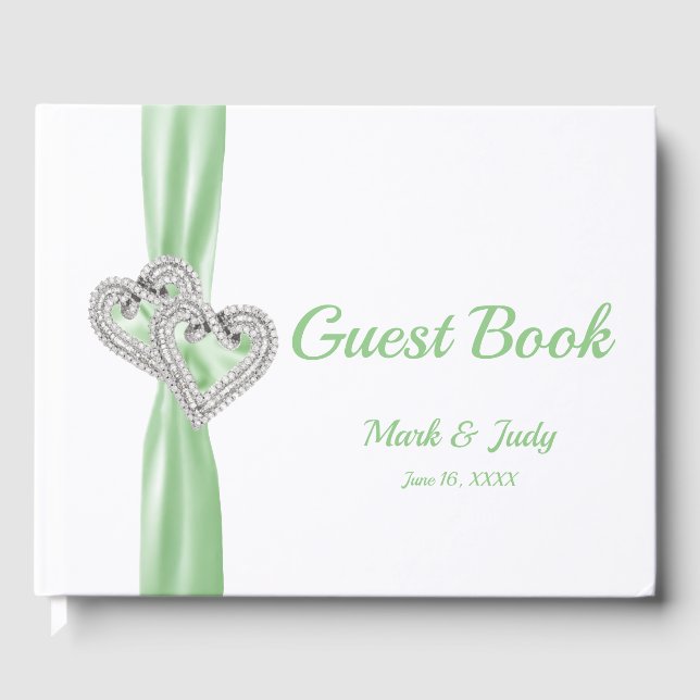 Green Diamond Hearts Wedding Gäestbook Gästebuch (Vorderseite)