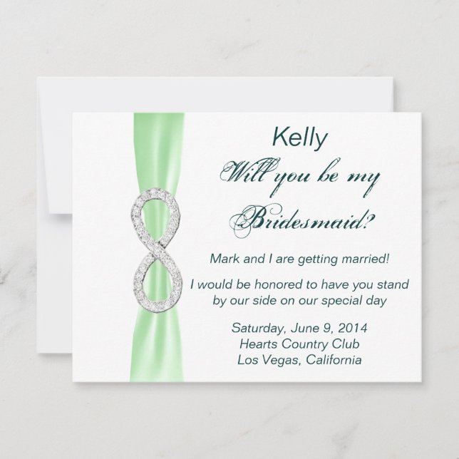 Green Diamond Infinity Wedding Bridesmaid Card Einladung (Vorderseite)