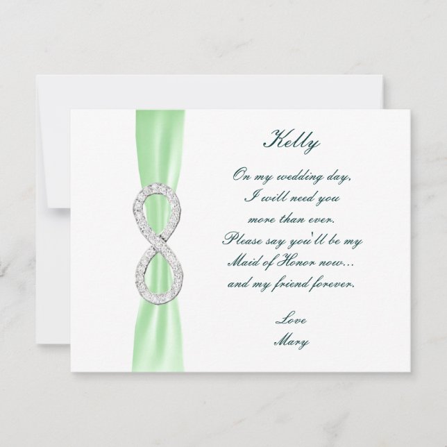 Green Diamond Infinity Wedding Trauzeugin Card Einladung (Vorderseite)