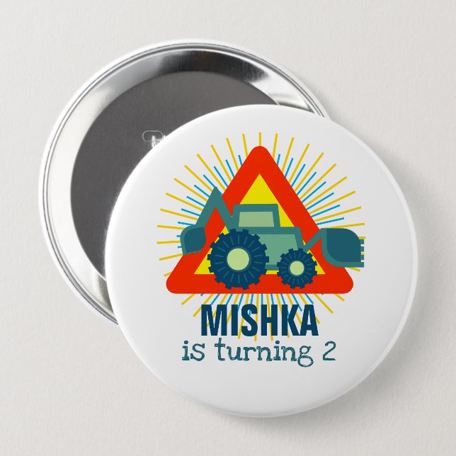 Green Digger Backhop Motor Personalisiert Name Boy Button (Vorne & Hinten)