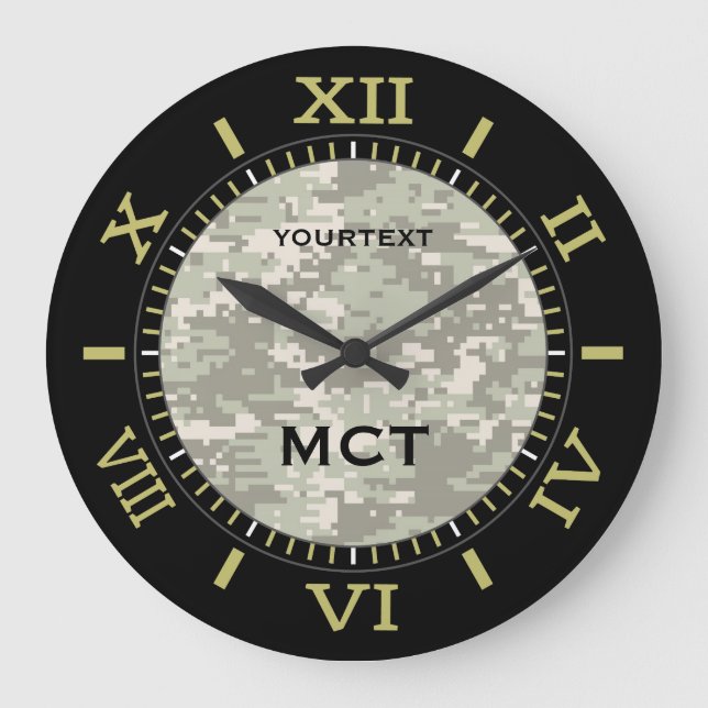 Green Digital Camouflage Personalisiert Monogram Große Wanduhr (Vorderseite)