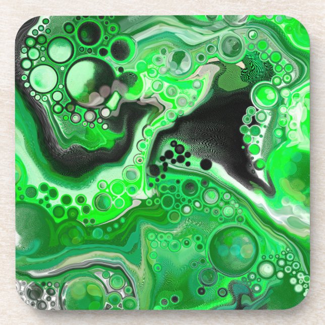 Green Digital Fluid Marble Art Getränkeuntersetzer (Vorderseite)