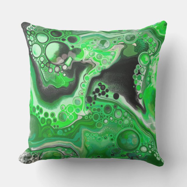 Green Digital Fluid Marble Art Kissen (Vorderseite)