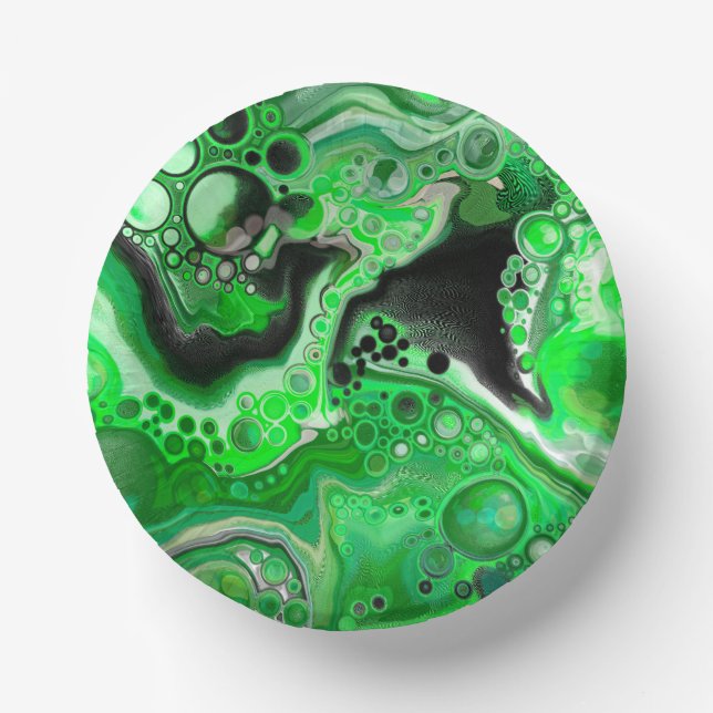 Green Digital Fluid Marble Art Pappteller (Vorderseite)