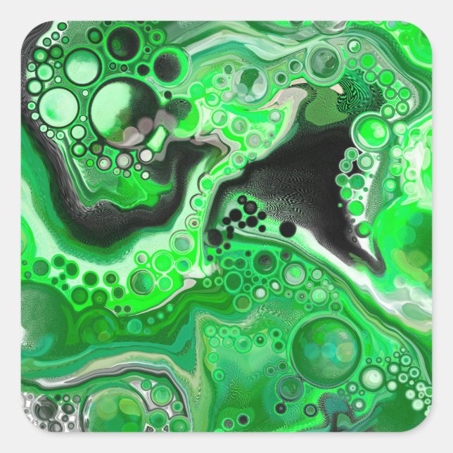 Green Digital Fluid Marble Art Quadratischer Aufkleber (Vorderseite)