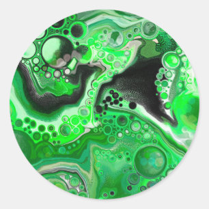 Green Digital Fluid Marble Art Runder Aufkleber