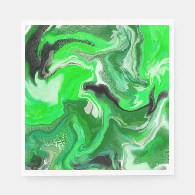Green Digital Fluid Marble Art Serviette (Vorderseite)