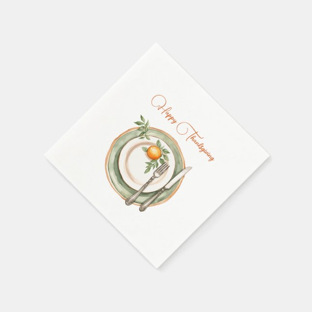 Green Dinner Plate mit Orange Happy Thanksgiving Serviette (Ecke)