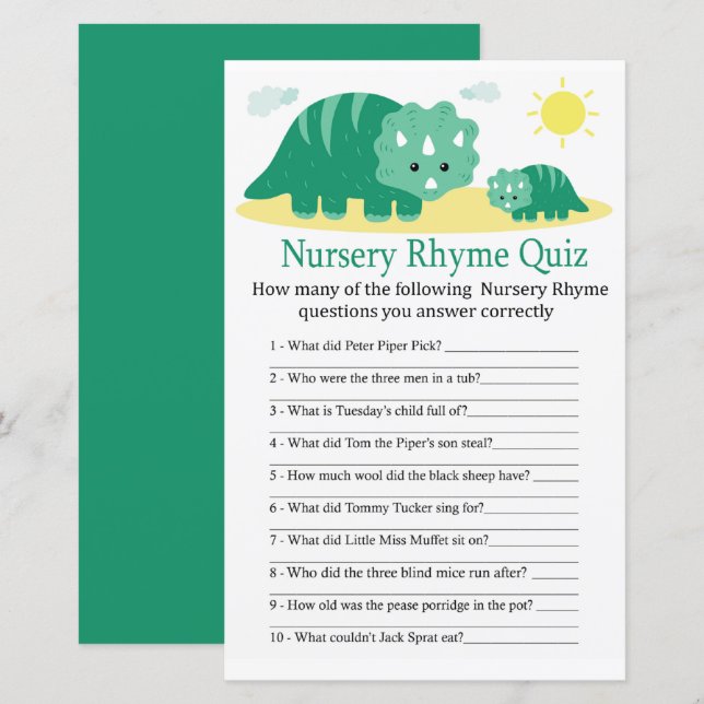 Green Dino Kinderzimmer Rhyme Quiz Kinderduschensp (Vorne/Hinten)
