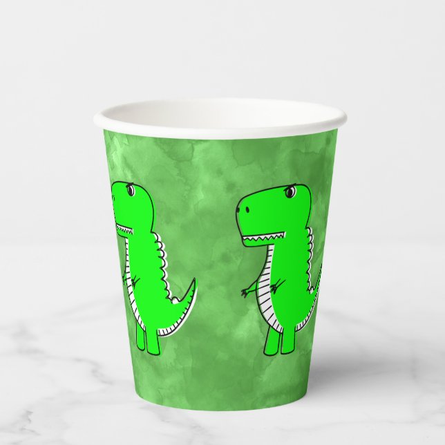 Green Dino Watercolor Kinderdusche Pappbecher (Vorderseite)