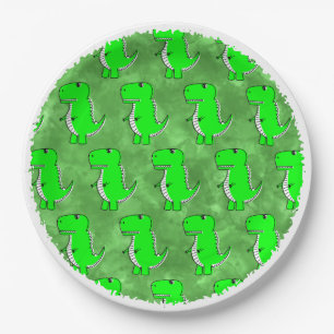 Green Dino Watercolor Kinderdusche Pappteller