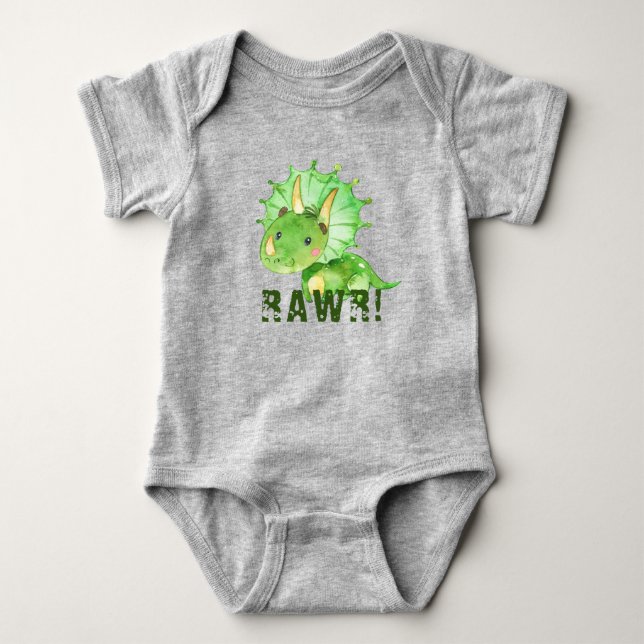 Green Dinosaur Baby Bodysuit Strampler (Vorderseite)