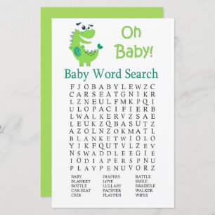 Green Dinosaur Baby Dusche Word Search Game