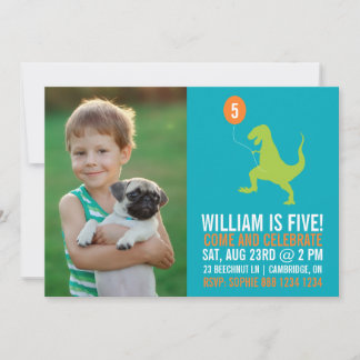 Green Dinosaur & Balloon Foto Einladung zum Geburt