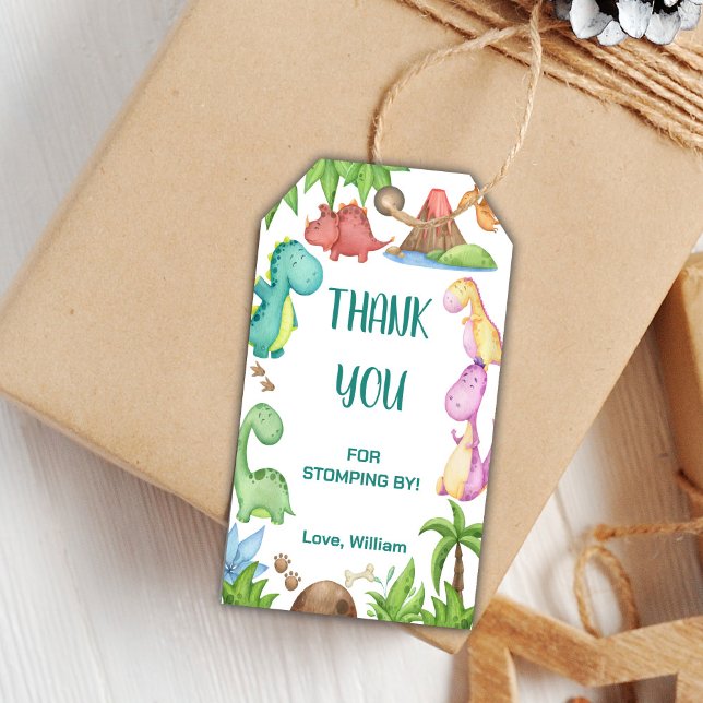 Green Dinosaur Birthday Gefältester Geschenkanhänger (Green Dinosaur Birthday Favor Tags)