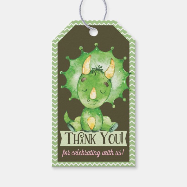 Green Dinosaur Girl Baby Dusche Danke, Geschenk Ta Geschenkanhänger (Vorderseite)