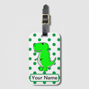 Green Dinosaur Green Polka Dots Individuelle Name Gepäckanhänger